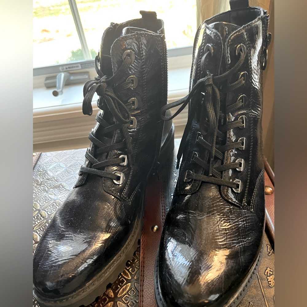 Remote shaded patent booties.